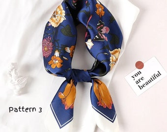 Floral Silk Satin Scarf: Women's Neck/Hair Bandana (70x70cm)