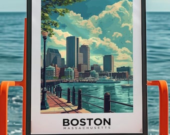 Reseposter i Boston, Massachusetts: Konsttryck av stadsbilden i New England, dekoration av Capitol-landmärke i studentrummet