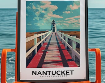 Nantucket Lighthouse Print | Vintage Massachusetts New England Wall Art