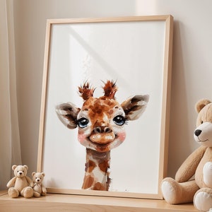 Sanfte Giraffen-Kinderzimmer-Kollektion: Gerahmte Kunst, Prints, Sherpa-Decke & Plüsch-Kissen für Baby's Zimmer