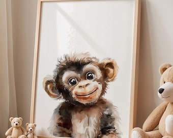 Kids Nursery: Playful Monkey Kids Room Decor, Animal Companion Art, Early Learning, Baby Shower Gift