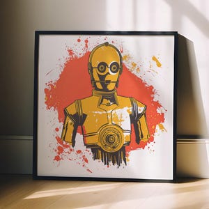 C-3PO Pop Art Poster: Gold Star Warsblauer Droid Sci-Fi Wanddekor Druck