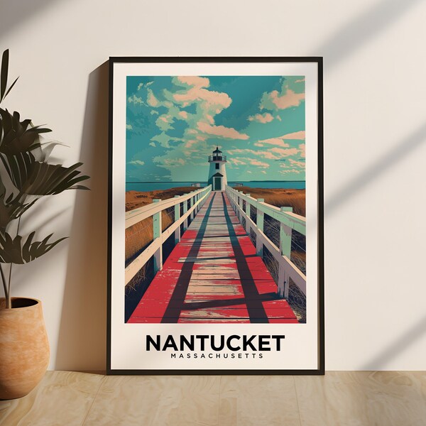 Nantucket Beach Poster, New England Print, Lighthouse Travel Art, Nantucket Souvenir, Nantucket Gift, Destination Wedding, Family Vacation