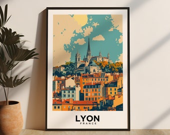 Lyon France Vintage Framed or Unframed Museum Quality Enhanced Matte Globetrotter Travel Poster