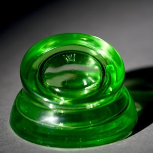 Antique Hazel Atlas Uranium Glass Furniture Coasters - Vintage Green Depression Era Vaseline Glassware