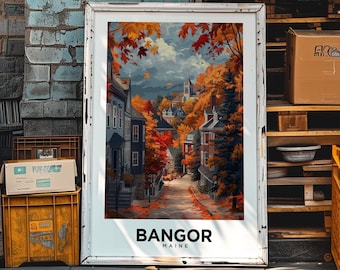 Historic Bangor Maine Travel Poster - New England Destination Decor for Housewarming or Wedding Gift