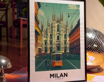 Italy Travel Poster: Milan Italy, Summer Fashion Inspiration, Anniversary Gift, Destination Wedding Decor