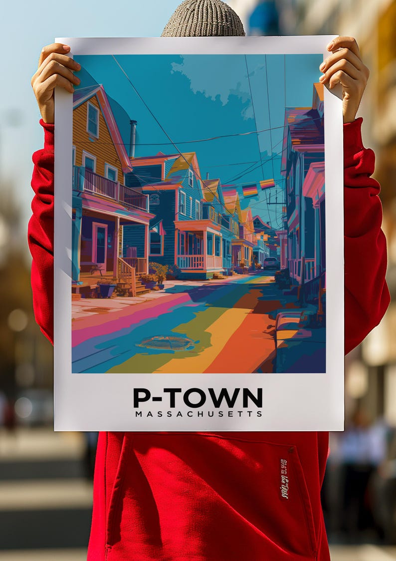 Reseaffisch i Provincetown, HBTQ-pridekonst i Cape Cod, väggdekoration i kustnära Massachusetts från P-Town bild 16