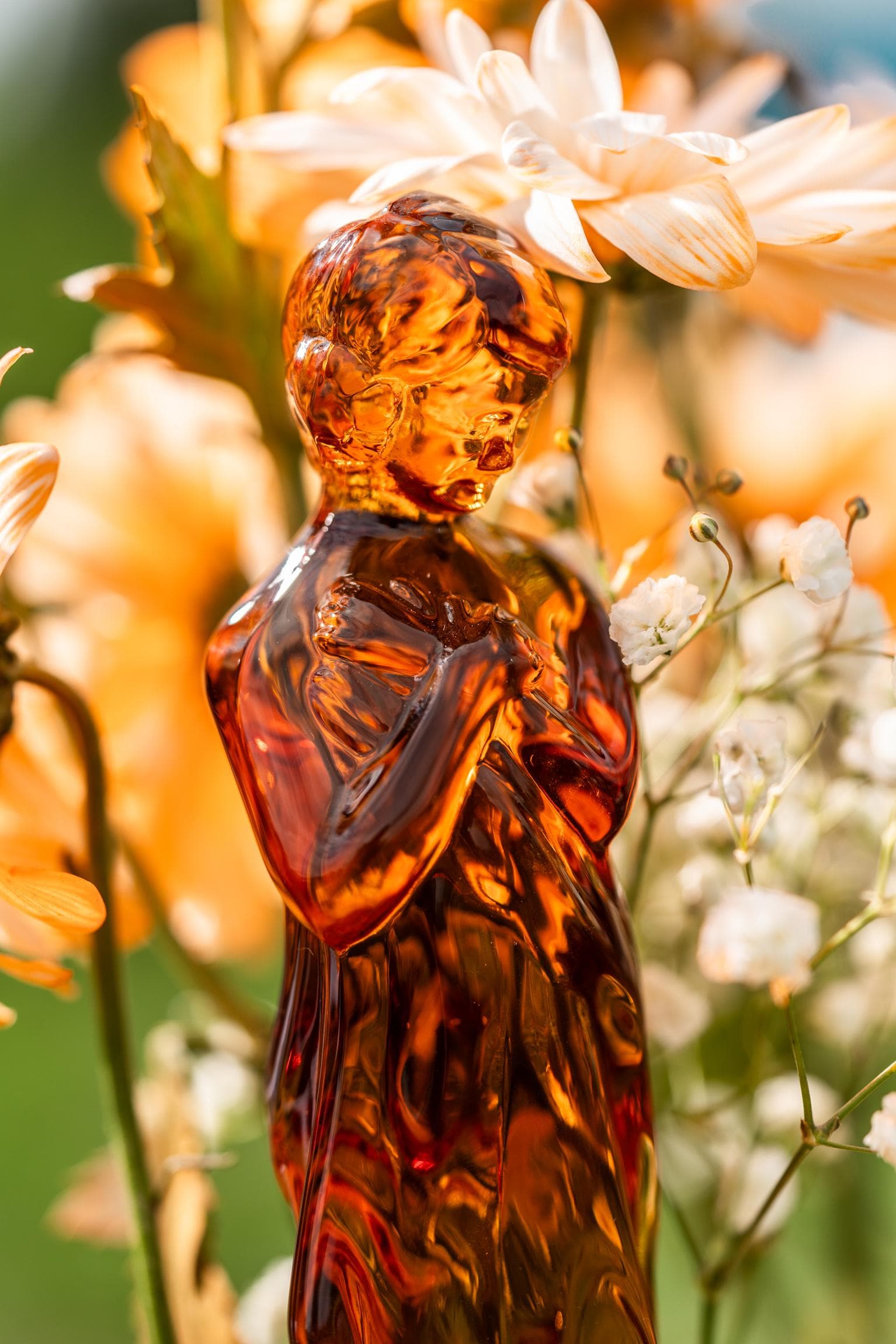 Vintage Amber Draped Lady Flower Frog, Cambridge Depression Glass