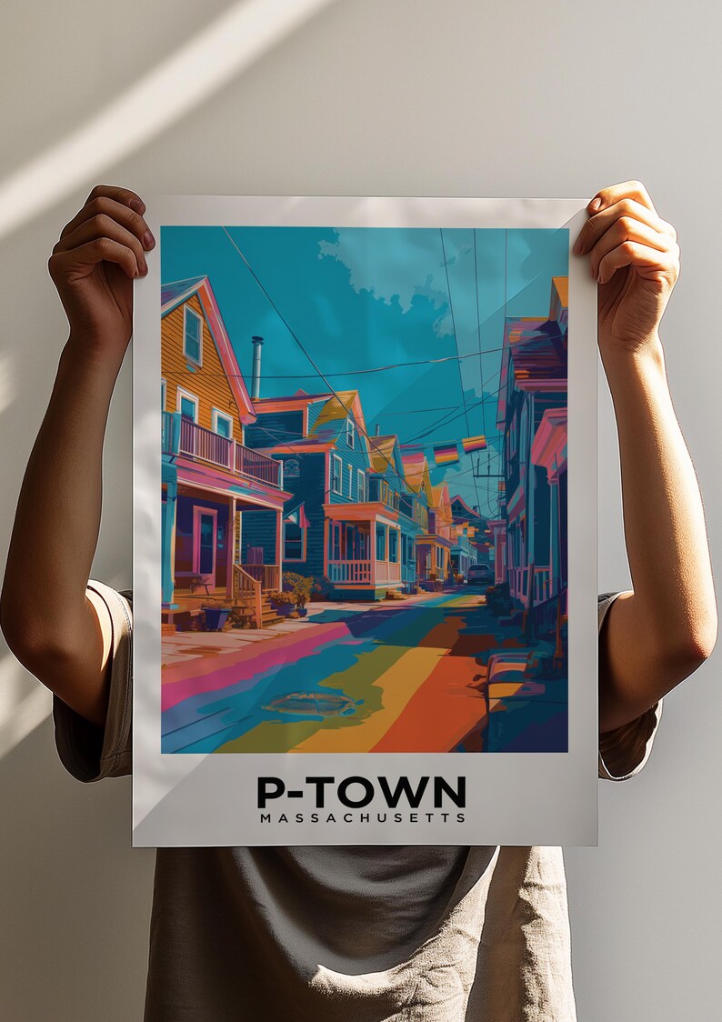 Reseaffisch i Provincetown, HBTQ-pridekonst i Cape Cod, väggdekoration i kustnära Massachusetts från P-Town bild 18