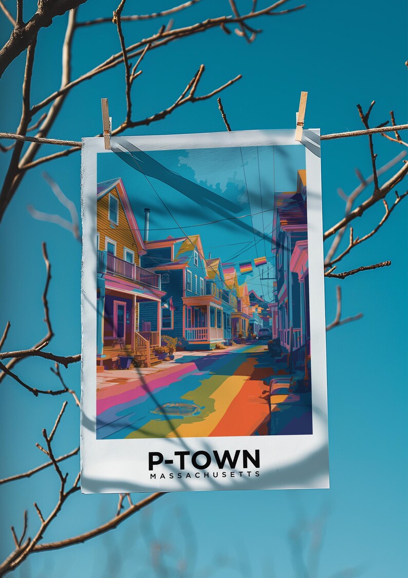 Reseaffisch i Provincetown, HBTQ-pridekonst i Cape Cod, väggdekoration i kustnära Massachusetts från P-Town bild 19