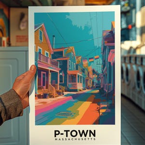 Reseaffisch i Provincetown, HBTQ-pridekonst i Cape Cod, väggdekoration i kustnära Massachusetts från P-Town bild 20