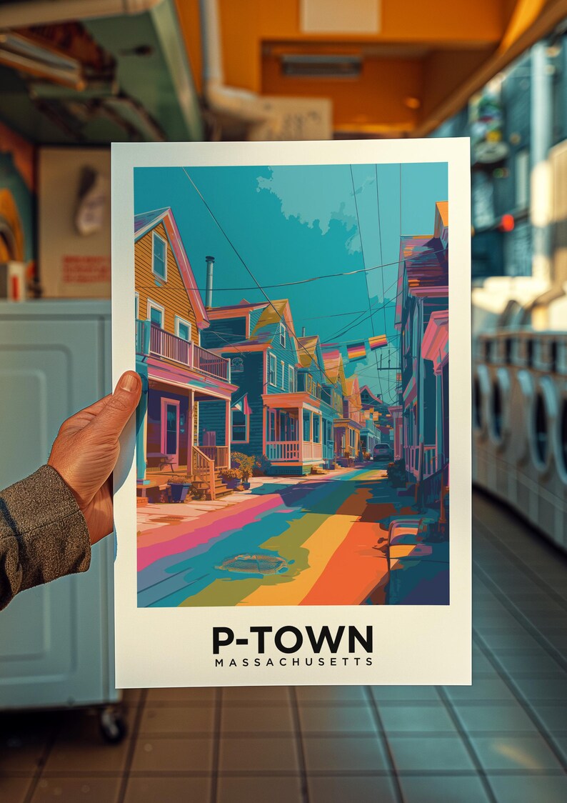 Reseaffisch i Provincetown, HBTQ-pridekonst i Cape Cod, väggdekoration i kustnära Massachusetts från P-Town bild 20