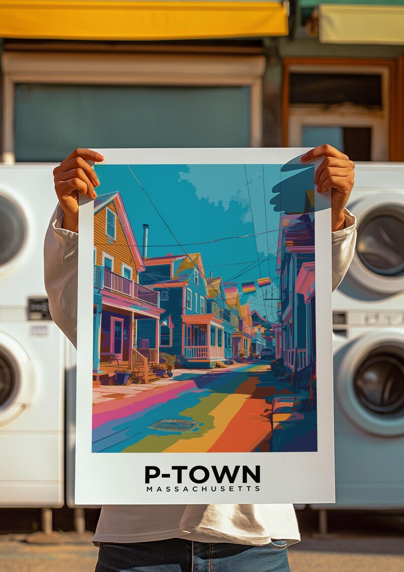 Reseaffisch i Provincetown, HBTQ-pridekonst i Cape Cod, väggdekoration i kustnära Massachusetts från P-Town bild 13