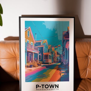 Reseaffisch i Provincetown, HBTQ-pridekonst i Cape Cod, väggdekoration i kustnära Massachusetts från P-Town bild 2
