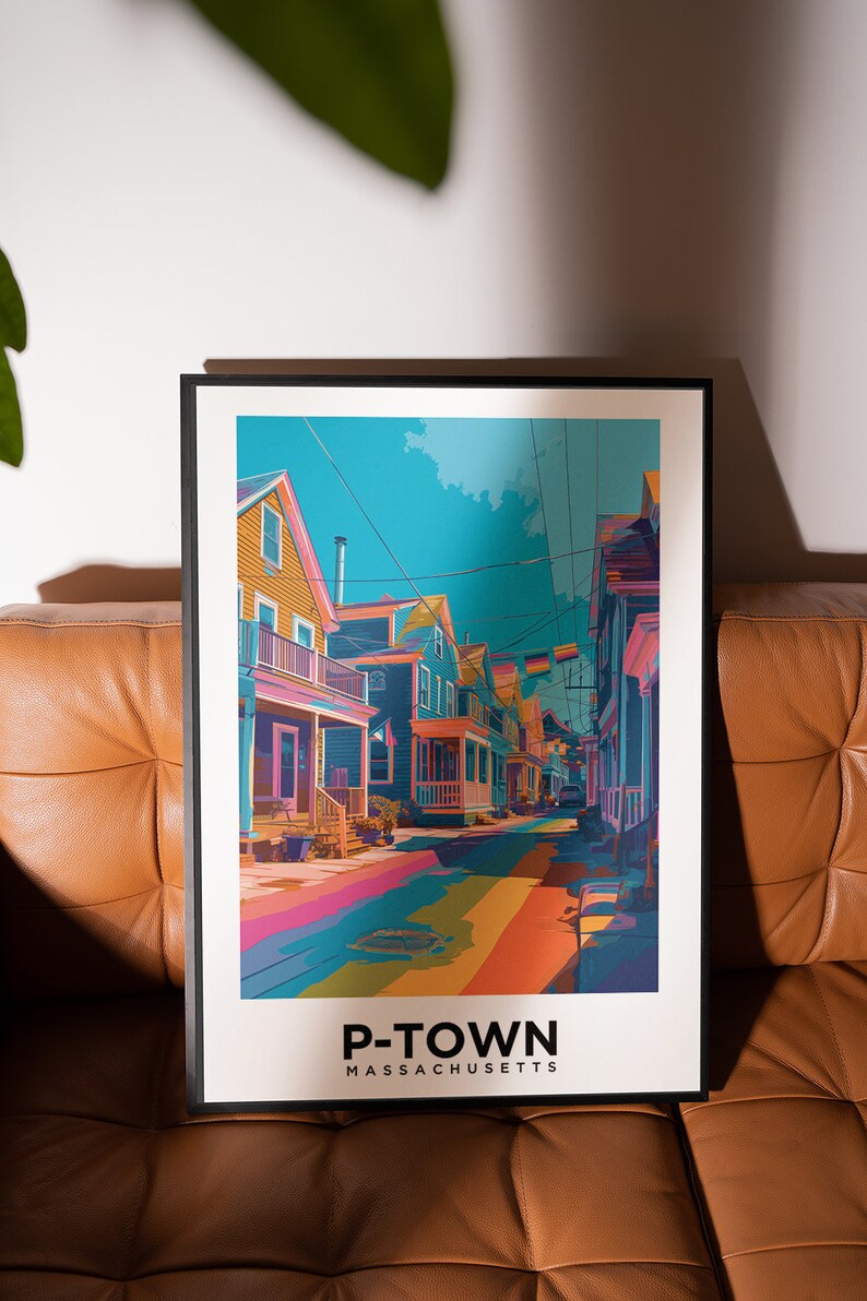 Reseaffisch i Provincetown, HBTQ-pridekonst i Cape Cod, väggdekoration i kustnära Massachusetts från P-Town bild 2