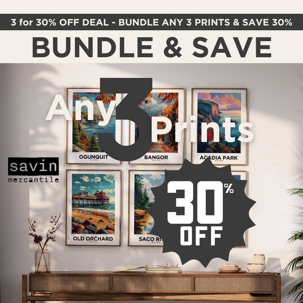 Money Saving Offer - Any 3 Travel Posters 30% OFF, France, Italy, Massachusetts, and Maine | Cities, Parks, and Beaches Home Decor, Wall Art