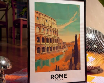 Italy Travel Poster: Rome Italy Art, Historic Landmarks & World Art Prints, Roman Colosseum, Home Decor