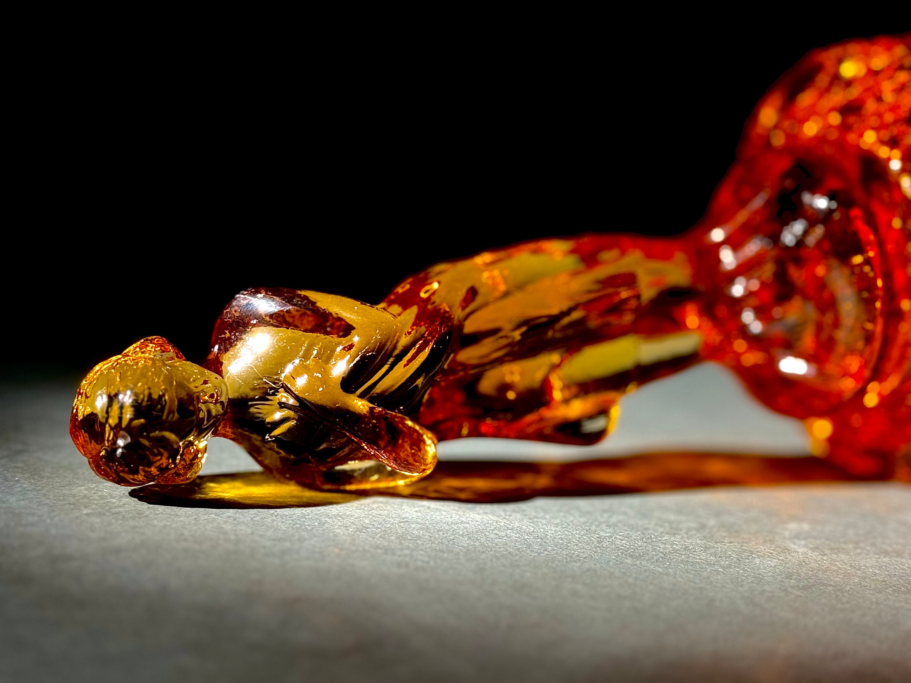 Vintage Amber Draped Lady Flower Frog, Cambridge Depression Glass