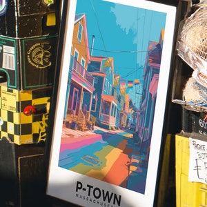 Reseaffisch i Provincetown, HBTQ-pridekonst i Cape Cod, väggdekoration i kustnära Massachusetts från P-Town bild 17