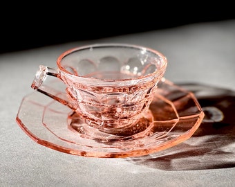 Vintage Pink Tea Room Cup and Saucer, Indiana Glass Co., Antique Depression Glass, Collectible Pink Glass, Pink Depression Glass