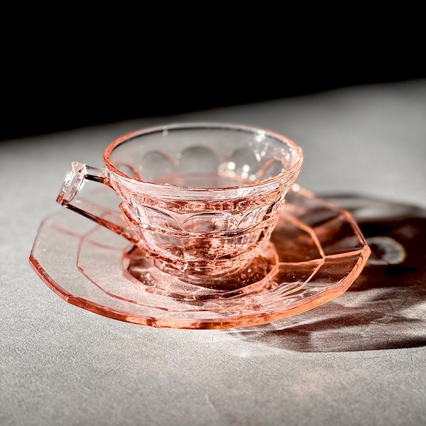 Vintage Pink Tea Room Cup and Saucer, Indiana Glass Co., Antique Depression Glass, Collectible Pink Glass, Pink Depression Glass