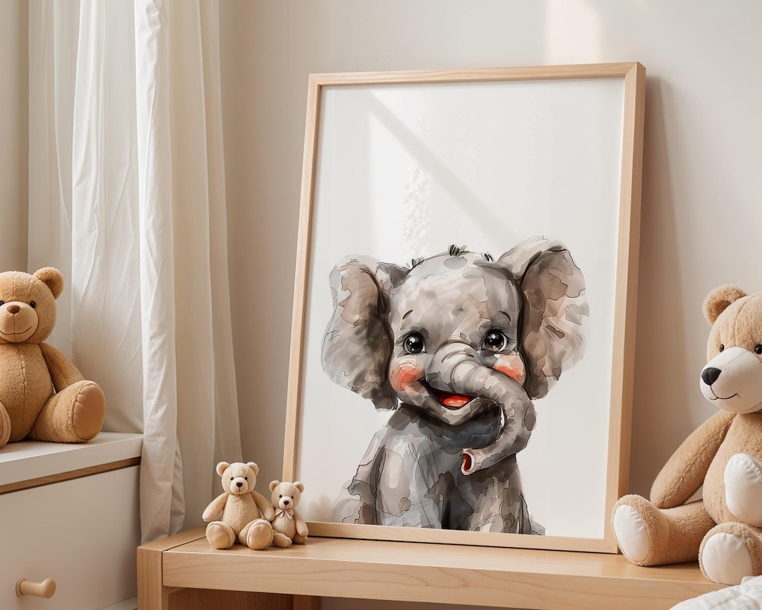 Adorable Elephant Watercolor Print - Charming Kids Nursery Room Decor ...