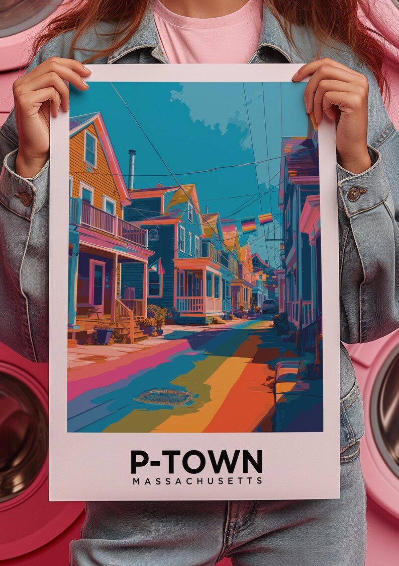 Reseaffisch i Provincetown, HBTQ-pridekonst i Cape Cod, väggdekoration i kustnära Massachusetts från P-Town bild 7