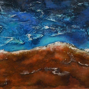 Abstract ocean mixed media hand painted painting, Ocean wall art 9x12, acrylic texture wall decor, Ocean water and landscape painting