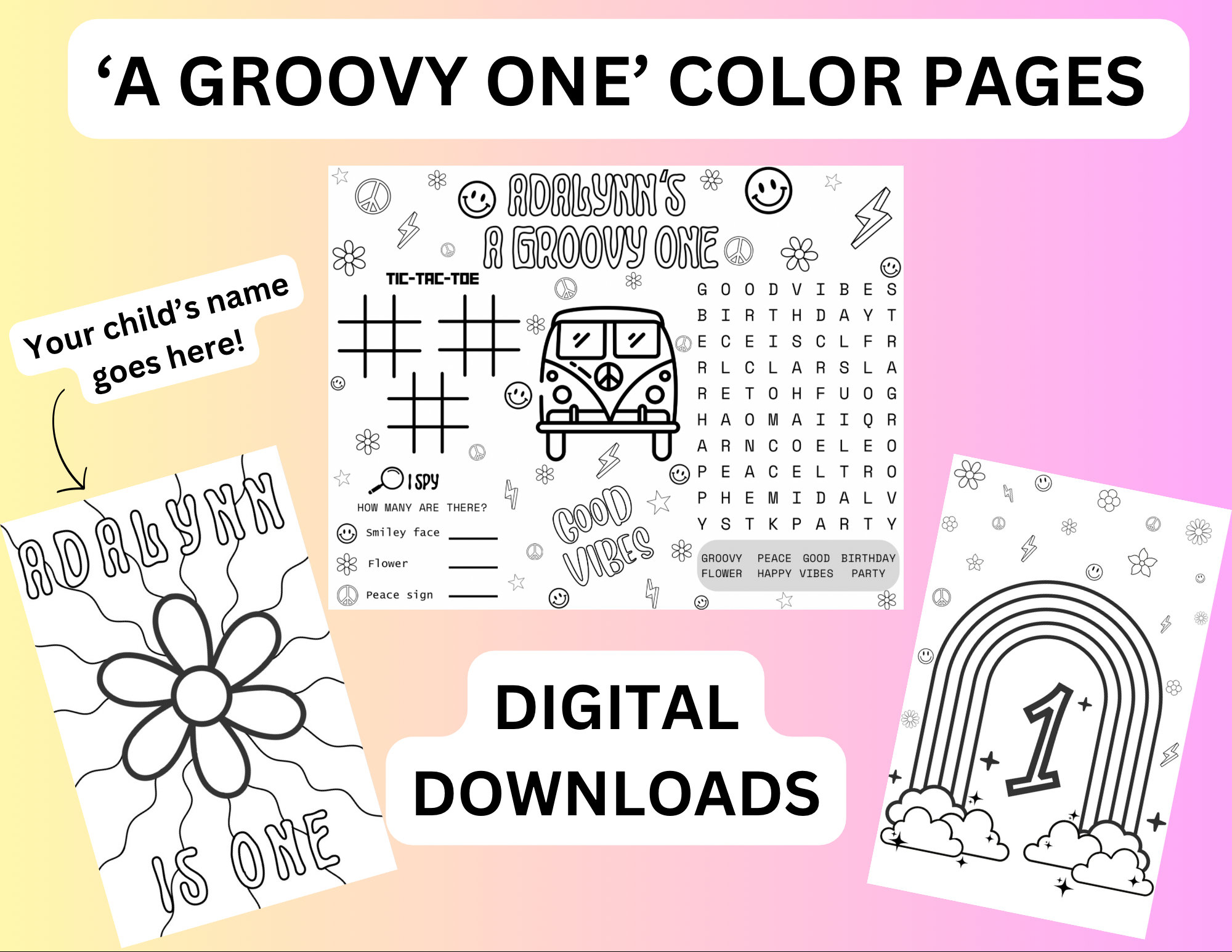 GROOVY ONE | Digital Download Coloring Pages - Etsy