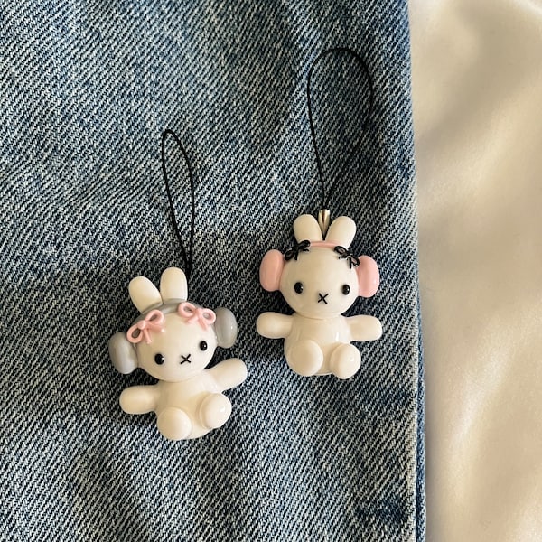 headphone miffy with bows phone keychain charm | handmade polymer clay charm