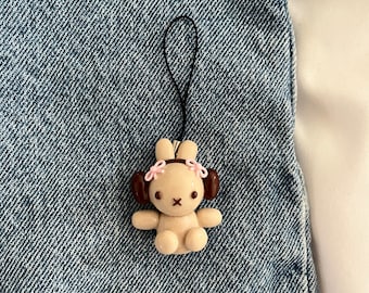 Porte-clés miffy marron pour casque audio avec noeuds | charm fait main en pâte polymère