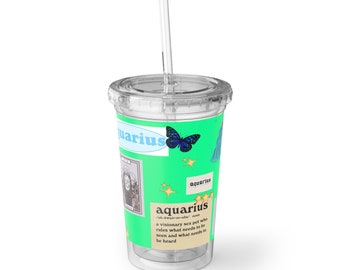 Aquarius Zodiac Suave Acrylic Cup, Personalized 16oz Drink Tumbler, Astrology sign cup, Acrylic party cup, Tumbler with lid and straw