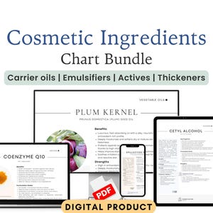 Cosmetic Ingredients Chart Bundle | 4 Skincare Formulation Charts | Carrier Oils, Emulsifiers, Actives, Thickeners