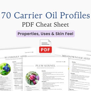 70 Carrier Oil Profiles Cheat Sheet for Skincare Formulation | Properties, Uses & Skin Feel (PDF)