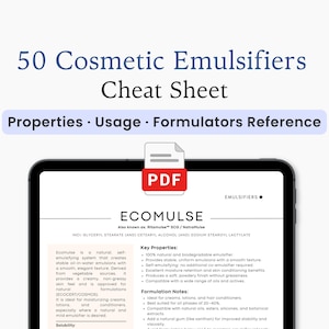 50 Cosmetic Emulsifiers Cheat Sheet | Skincare Formulation Reference Chart | Digital PDF Download
