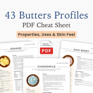 43 Perfiles de Mantecas Cosméticas / Guía de Ingredientes para Formulaciones Cosméticas (PDF) / Hoja de Referencia para el Cuidado Natural de la Piel