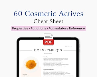 Tabella dei 60 principi attivi cosmetici / Guida di riferimento per la formulazione della cura della pelle / Promemoria per la formulazione della cura della pelle