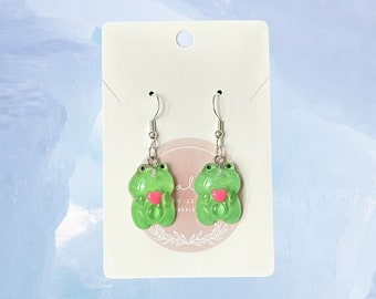 Cute Frog Heart Earrings | Resin Earrings