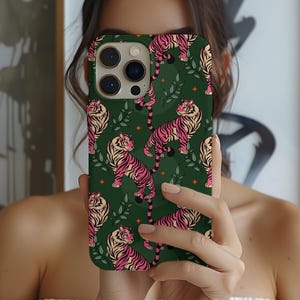 Pink Tiger Phone Case, Jungle Animal Print Cover, Bold Tiger Pattern Case, Fierce Feminine Aesthetic, Safari Jungle Phone Case