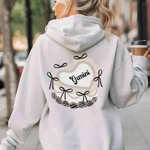 Gemini Zodiac Hoodie, Zodiac Coquette Hoodie, Oversized Graphic Hooded Sweatshirt, Astrology Gift