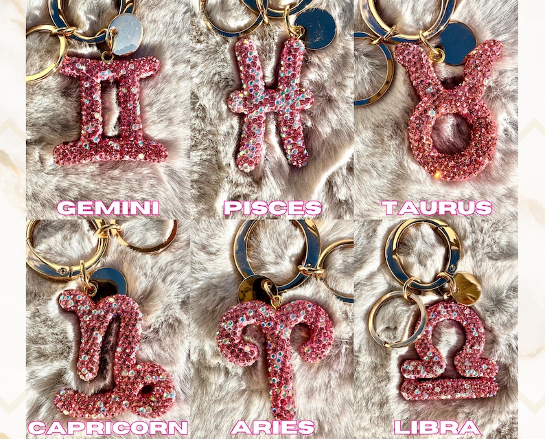 Llavero del zodiaco con burbujas, llavero del zodiaco, dije para bolso con diamantes de imitación, accesorio para el horóscopo, regalo astrológico imagen 3