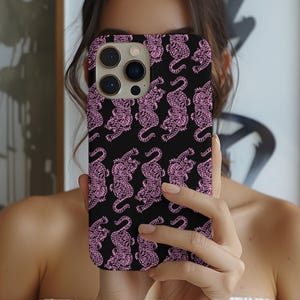 Pink Tiger Phone Case, Tough Protective Retro Animal Print, Cute Wild Cat Pink Jungle Aesthetic Gift
