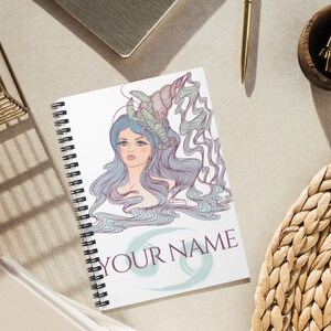 Cancer Zodiac Journal, Personalized Ruled Line Notebook, Astrology Stationery, Custom Gift for Her, Spiral Zodiac Notebook