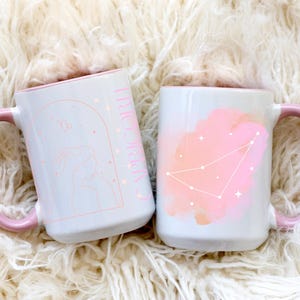 Capricorn Zodiac Mug, Pink Orange Pastel Aesthetic Two-Tone Ceramic Coffee Cup, Astrology Gift for Her, Horoscope Constellation Design
