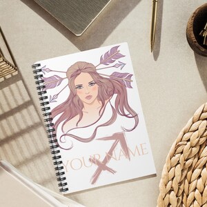 Sagittarius Zodiac Journal, Personalized Ruled Line Notebook, Astrology Stationery, Custom Gift for Her, Spiral Zodiac Notebook