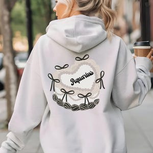 Aquarius Zodiac Hoodie, Zodiac Coquette Hoodie, Oversized Graphic Hooded Sweatshirt, Astrology Gift