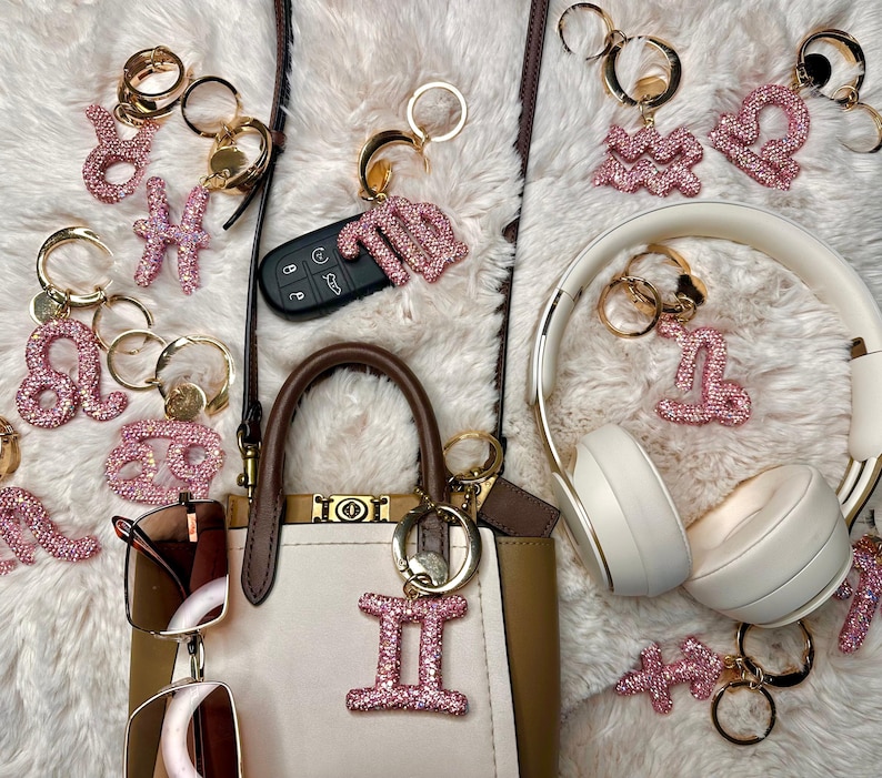 Llavero del zodiaco con burbujas, llavero del zodiaco, dije para bolso con diamantes de imitación, accesorio para el horóscopo, regalo astrológico imagen 2