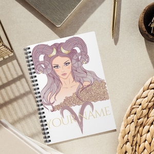 Aries Zodiac Journal, Personalized Ruled Line Notebook, Astrology Stationery, Custom Gift for Her, Spiral Zodiac Notebook, 118