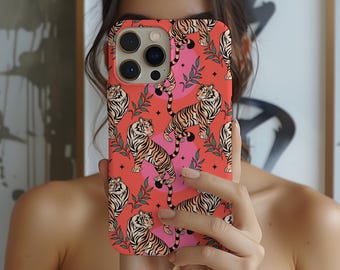 Pink Tiger Phone Case, Coral Jungle Animal Print Case, Bold Tiger iPhone Cover, Cute Tough Phone Case for Her, Trendy Safari Gift
